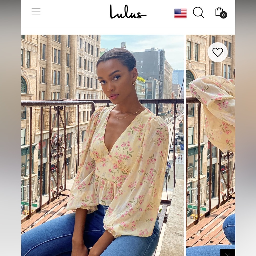 Lulu’s Blouse Sheer Cream Floral Long Sleeve Size Large (L)